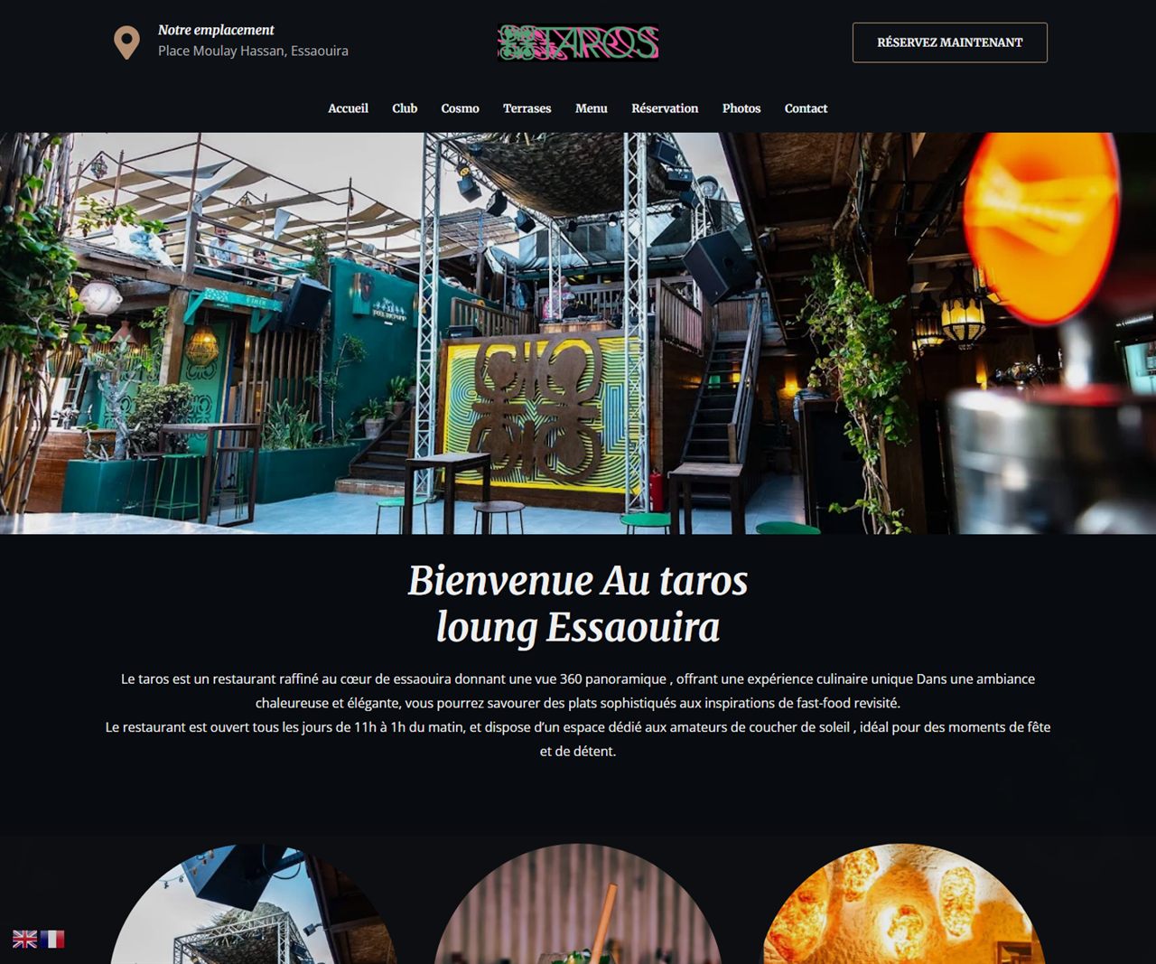 Création de site web pour café-restaurant à Essaouira — réalisation Comdigia (Taros)