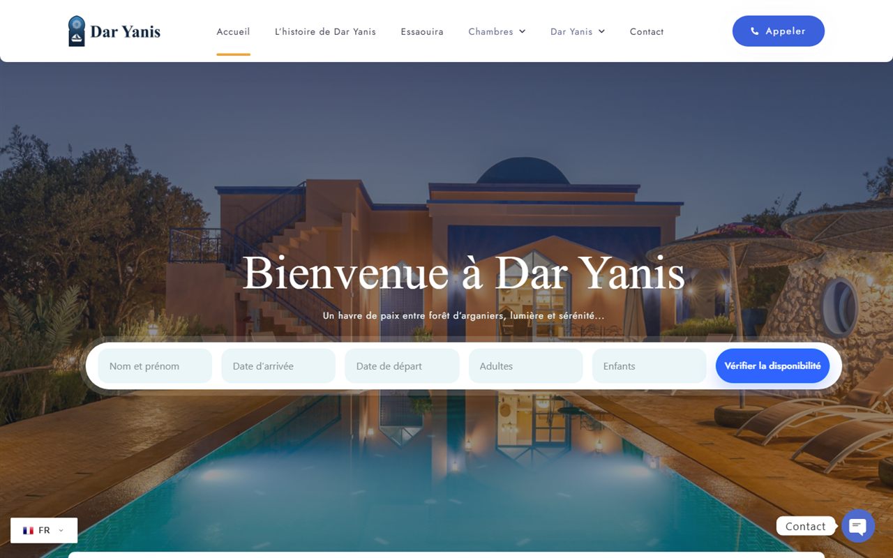Création de site web pour maison d'hôtes à Essaouira — réalisation Comdigia (Dar Yanis)