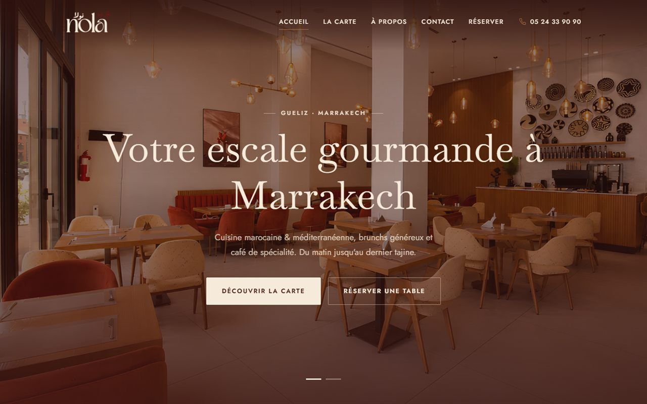 Création de site web pour restaurant à Marrakech — réalisation Comdigia (restaurant Nola, Guéliz)