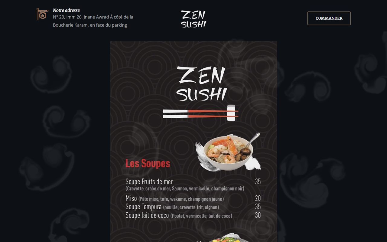 Création de site web pour restaurant japonais à Marrakech — réalisation Comdigia (Zen Sushi)